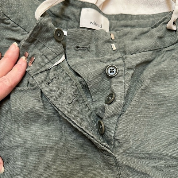 Wilfred Linen Blend Cropped Button Fly Joggers Adjustable Draw String Army Green - Picture 4 of 6